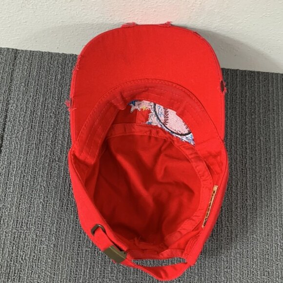 Baseball Cadet Hat Womens OS Red Distressed Embroidered Rhinestone Leader Loga - Picture 10 of 14